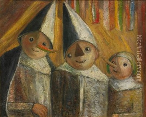 Trois Enfants Au Drapeau Oil Painting - Tadeusz (Tade) Makowski