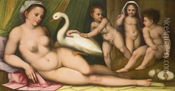Leda And The Swan Oil Painting - Andrea del Brescianino