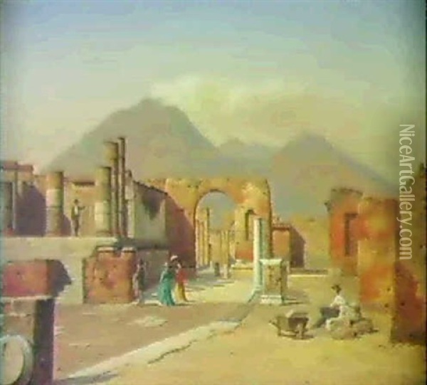 Turister Besoger Udgravningerne I Pompei Oil Painting - Heinrich Hansen