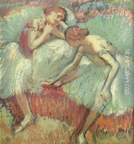 Dancers in green Oil Painting - Edgar Degas