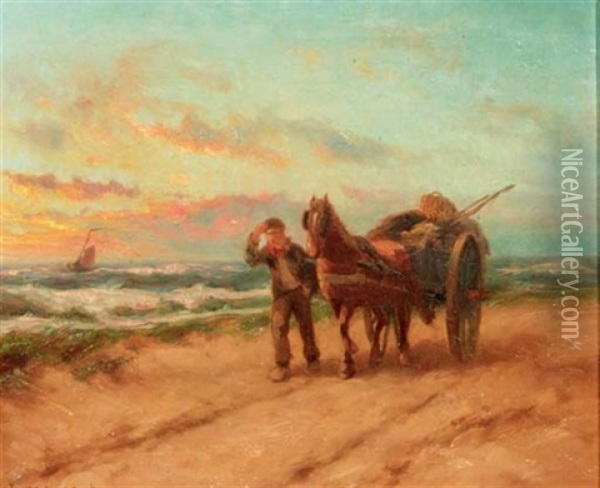 A Shell Fisher On His Way Home Oil Painting - Johannes Hermanus Barend Koekkoek