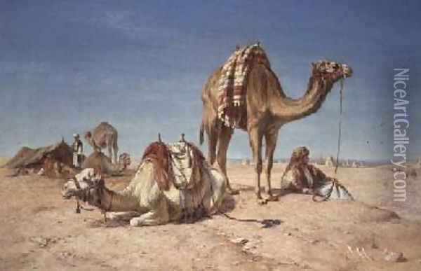 The halt in the desert 1867 Oil Painting - William Snr Luker