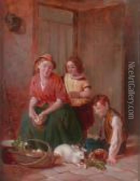 Feeding The Rabbits Oil Painting - William Hemsley