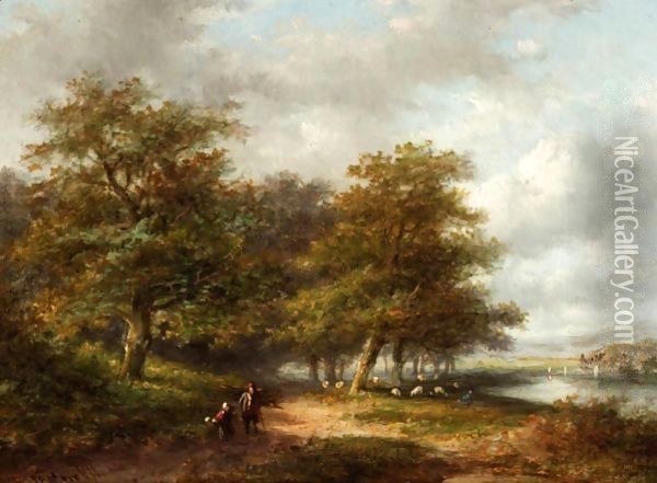 Travellers In A River Landscape Oil Painting - Jan Evert Morel