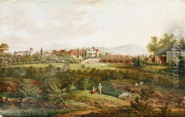 Ansicht Von Rodelheim Bei Frankfurt/main Oil Painting - Johann Friedrich Beer