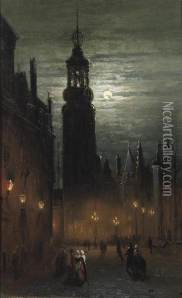 The Munt Tower By Night, Amsterdam Oil Painting - Jan Kuijpers