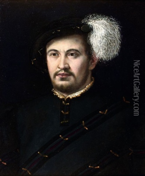 Portrait D'homme Au Beret A Plume Oil Painting - Nicolo dell' Abbate