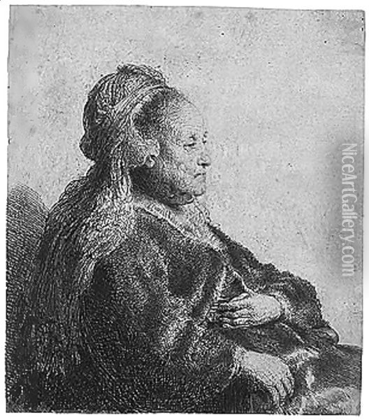 The artist's mother seated, in an oriental headdres Oil Painting - Rembrandt Van Rijn