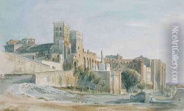 The Cathedral and Palace of the Popes, Avignon, 1836 Oil Painting - Thomas Hartley Cromek