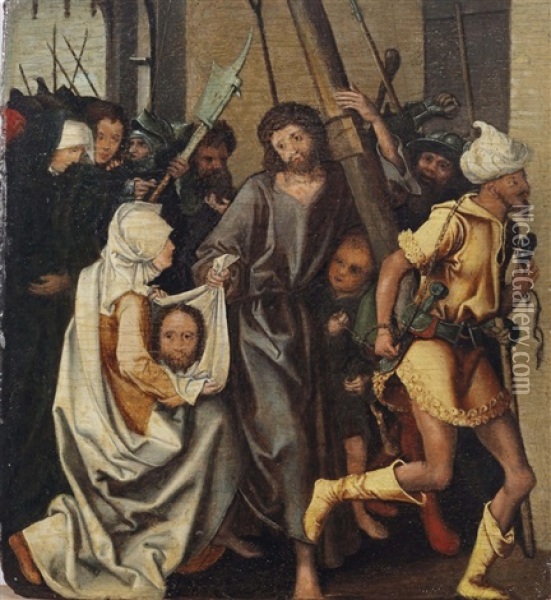 Christ And Saint Veronica On The Way To Calvary Oil Painting - Martin Schongauer