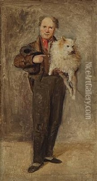 A Man With A Dog In His Arms Oil Painting - Wilhelm Nicolai Marstrand