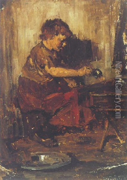 A Little Girl In An Interior Oil Painting - Suze Bisschop-Robertson