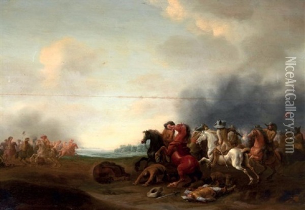 Scene De Cavaliers Chargeants Oil Painting - Jan Jacobsz van der Stoffe