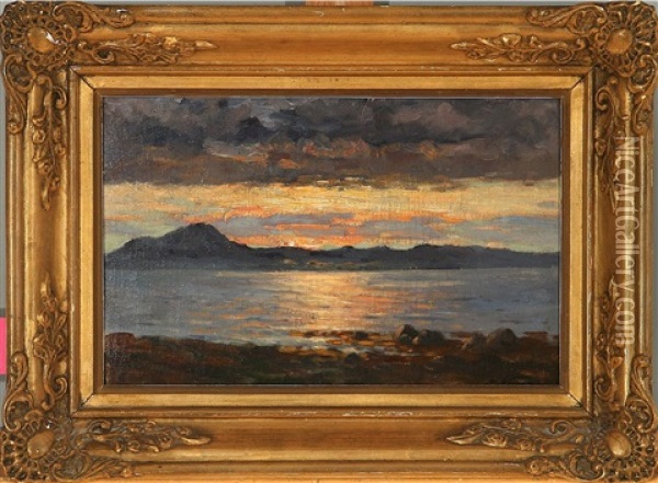 Coastal Scene At Sunset Oil Painting - Adelsteen Normann