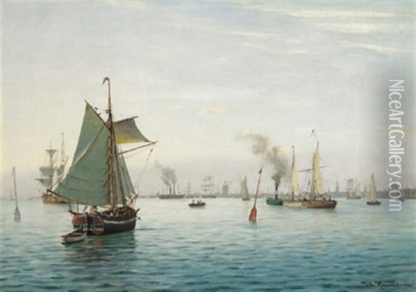 Segelschiffe Vor Kopenhagen Oil Painting - Johan Jens Neumann