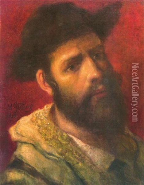 Portrait Of A Rabbi Oil Painting - Moritz Gottlieb