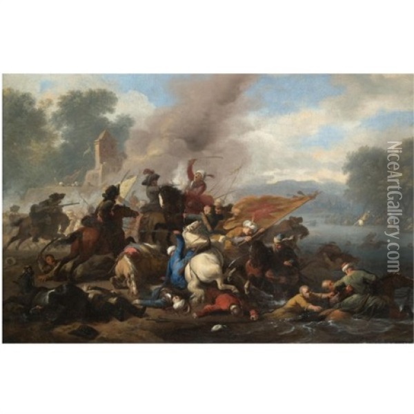The Skirmish Oil Painting - Jan van Huchtenburg