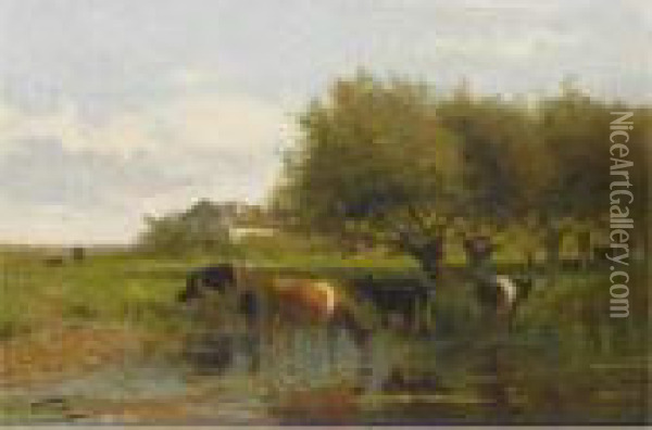 Cows In A Meadow Oil Painting - Jan Martinus Vrolijk