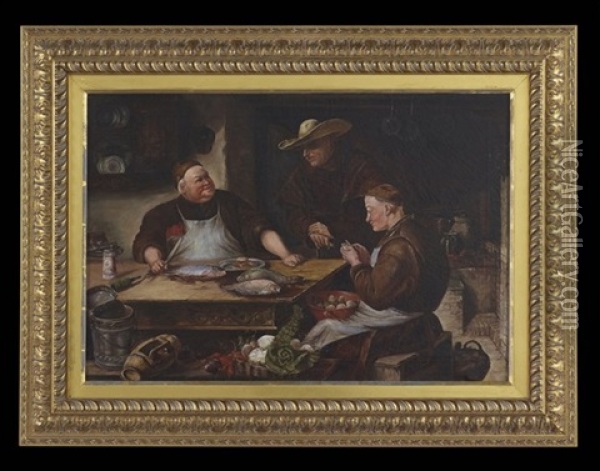 Preparing The Meal Oil Painting - Adolf Humborg