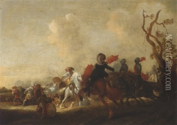 A Skirmish Between Cavalry And Infantry Oil Painting - Palamedes Palamedesz the Elder