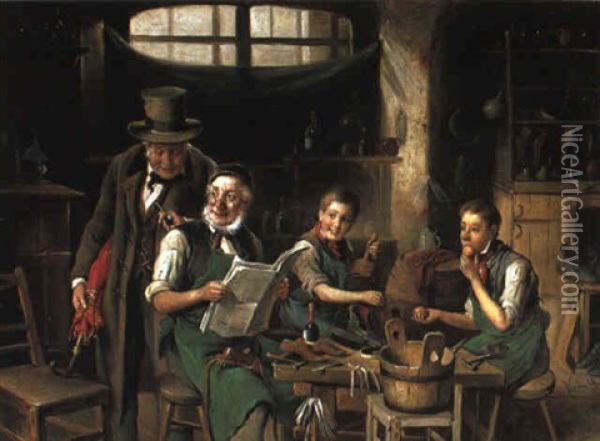 In Der Schusterwerkstatt Oil Painting - Hermann Kern