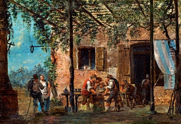 Under The Arbour (playing Morra) Oil Painting - Giovanni Migliara