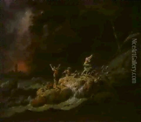 Shipwrecked Figures On A Rocky Coast Oil Painting - Jean Baptiste Pillement