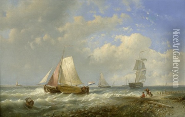 Fischerboote Vor Der Kuste Bei Auffrischendem Wind Oil Painting - Abraham Hulk the Elder