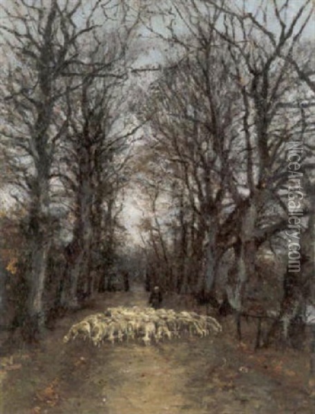 Dreef Met Schaapherder Oil Painting - Franz Courtens