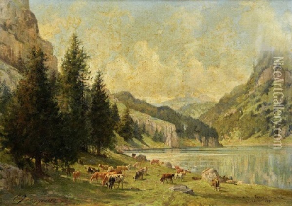 Lac De Taney, Cton Du Valais Oil Painting - Edouard Jeanmarie
