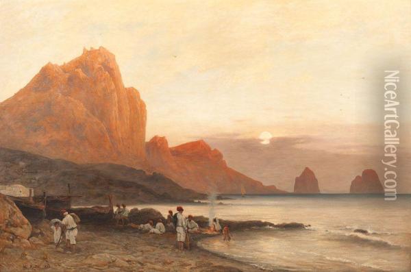 Insel Capri Mit Italienischen Fischern Oil Painting - Albert Hertel