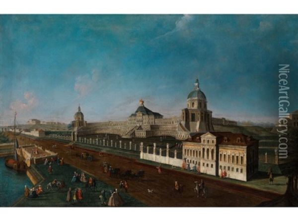 Ansicht Eines Spanischen Barockpalastes (konglicher Palast Von Aranjuez) Oil Painting - Francesco Battaglioli