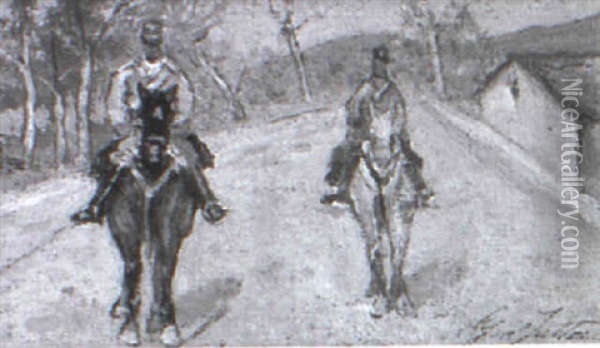 Zwei Reitende Gendarmen Auf Einer Landstrasse Oil Painting - Giovanni Fattori