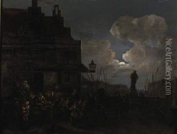 A Fruit Market In Rotterdam, At Night Oil Painting - Cornelis Snellinck