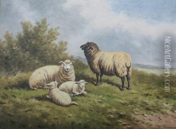 Sheep And Lambs Reposing Oil Painting - William Lakin Turner