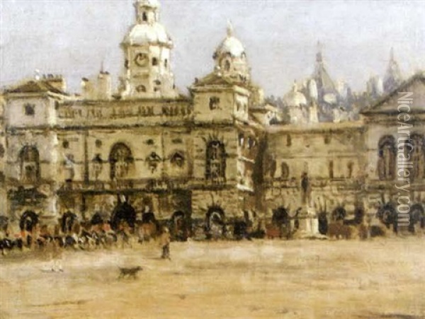 Horse Guards Parade, Whitehall, London Oil Painting - Albert Ernest Bottomley