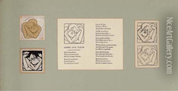 Four Working Drawings And Woodcuts For Spirit And Flesh Oil Painting - Eric Gill