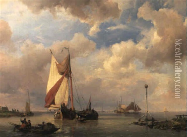 Shipping Vessels In A Calm Oil Painting - Hermanus Koekkoek the Elder