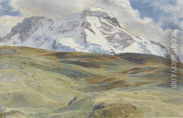 Alpenpartie Mit Sicht Auf Das Breithorn Oil Painting - Blanche Berthoud