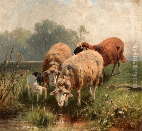Schafe Am Teich Oil Painting - Otto Friedrich Gebler