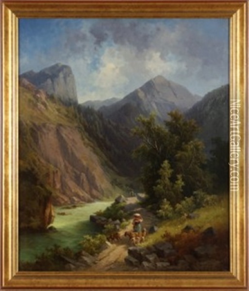 Sommerlicher Gebirgspfad Oil Painting - Georg Heyer