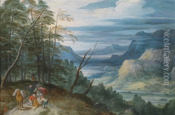 Ein Weites Flusstal Mit Wanderern Oil Painting - Joos de Momper the Younger