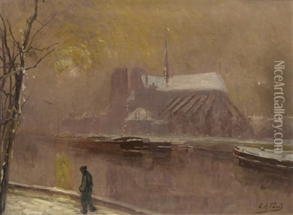 Notre Dame Sous La Neige Oil Painting - Elie Anatole Pavil