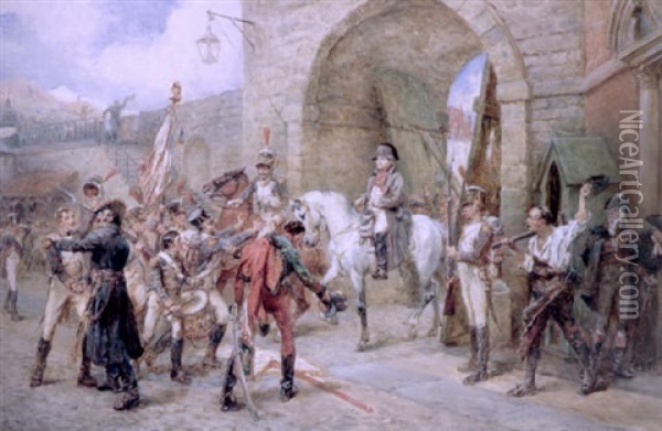 An Incident In The Peninsular War - Napoleon Entering The City Oil Painting - Robert Alexander Hillingford