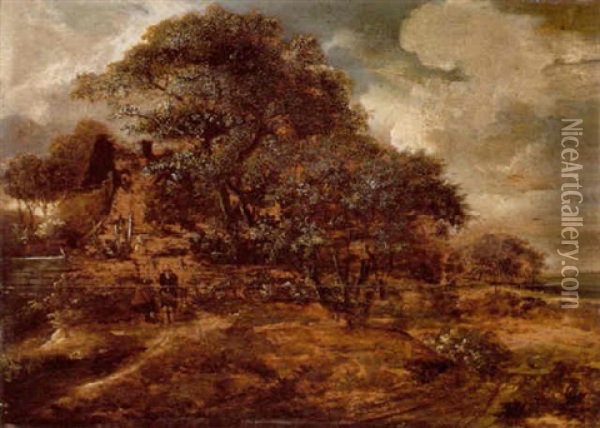 Eferarslandskab Med To Maend Pa En Sti Oil Painting - Jacob van Ruysdael