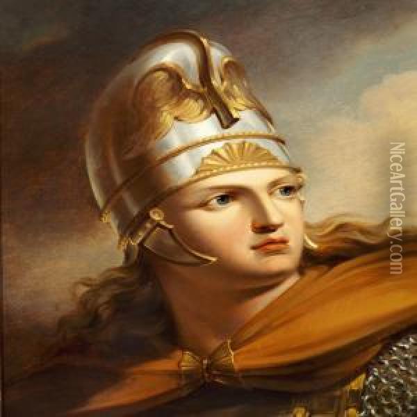 Warrior With A Decorated Helmet Oil Painting - Johan Gustav Sandberg