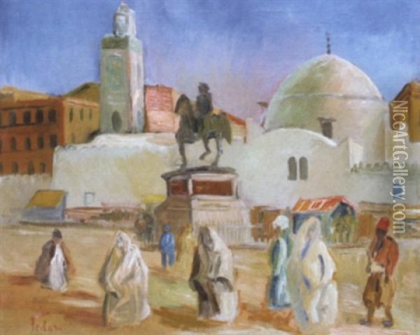 La Place Du Gouvernement, Alger Oil Painting - Adolphe Aizik Feder