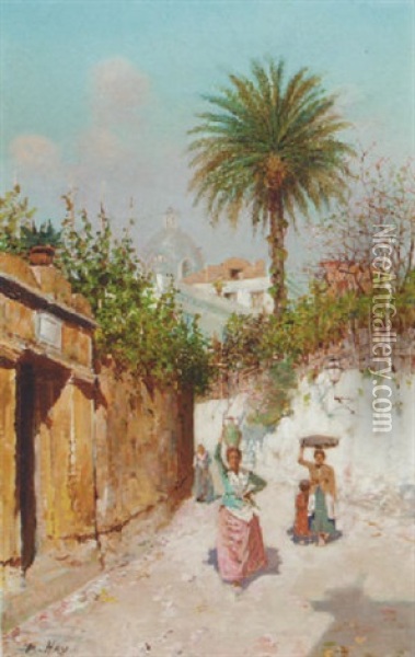 A Back Street, Capri Oil Painting - Bernardo Hay