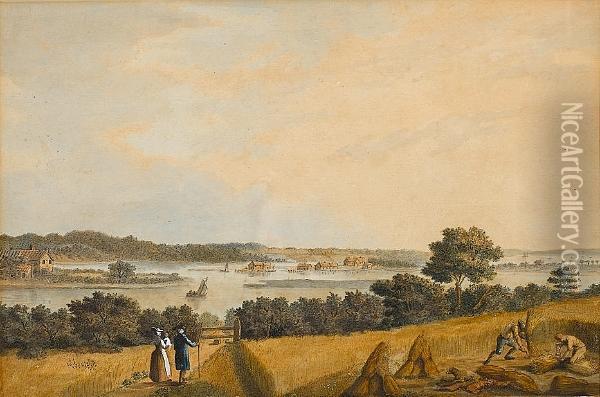 View Of The Mouth Of The River Itching (itchen) Near Southampton Oil Painting - George Keate