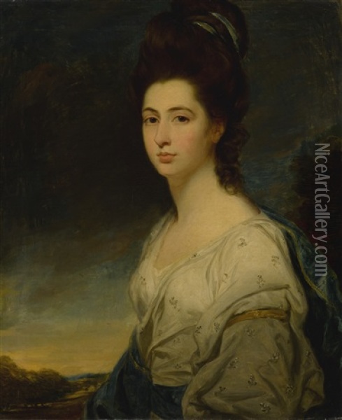 Portrait Of Miss Ann Parry, Half Length Oil Painting - George Romney